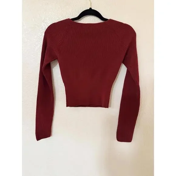 New Reformation Meadow Wool Crop Cardigan In Chianti Size XS $178 - Picture 7 of 12